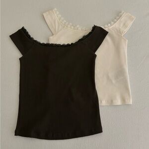 Motel Rocks Chacha Top in Off White Rib Lace & Olive Green Bundle